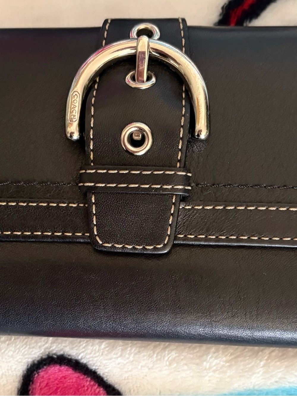 Authentic Vintage COACH Soho Black Silver-Tone Buckle Trifold Wallet